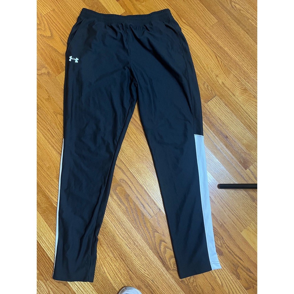 Under Armour Womens Black White Stripe Fitted Athletic Jogger Pants Large